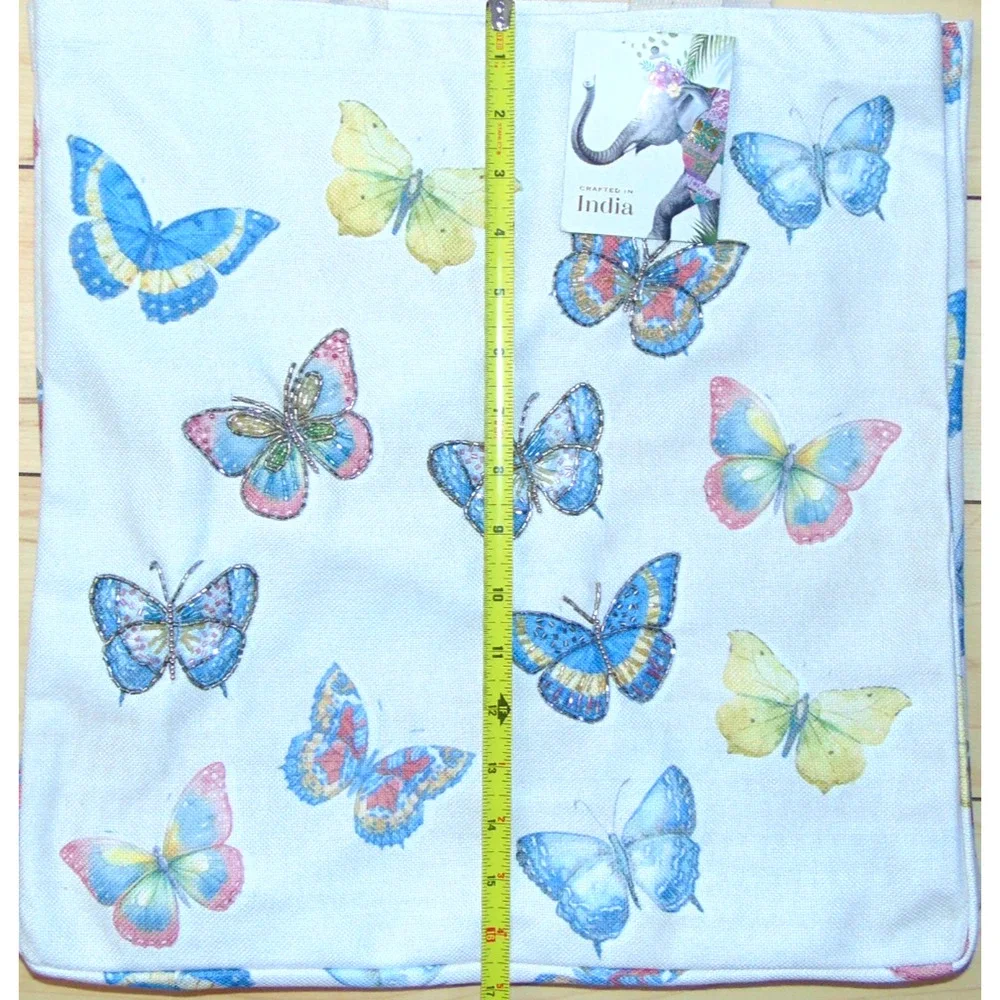 Butterfly Beaded Canvas Tote Bag Handmade India Elephant Tag Beach Bag NWT